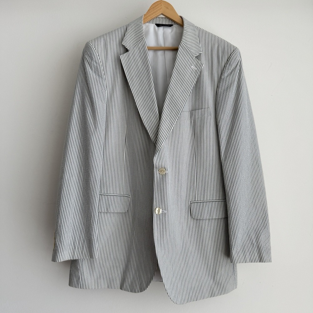 Brooks Brothers Blazer Men 43L Striped Seersucker Sport Coat Two Button Preppy